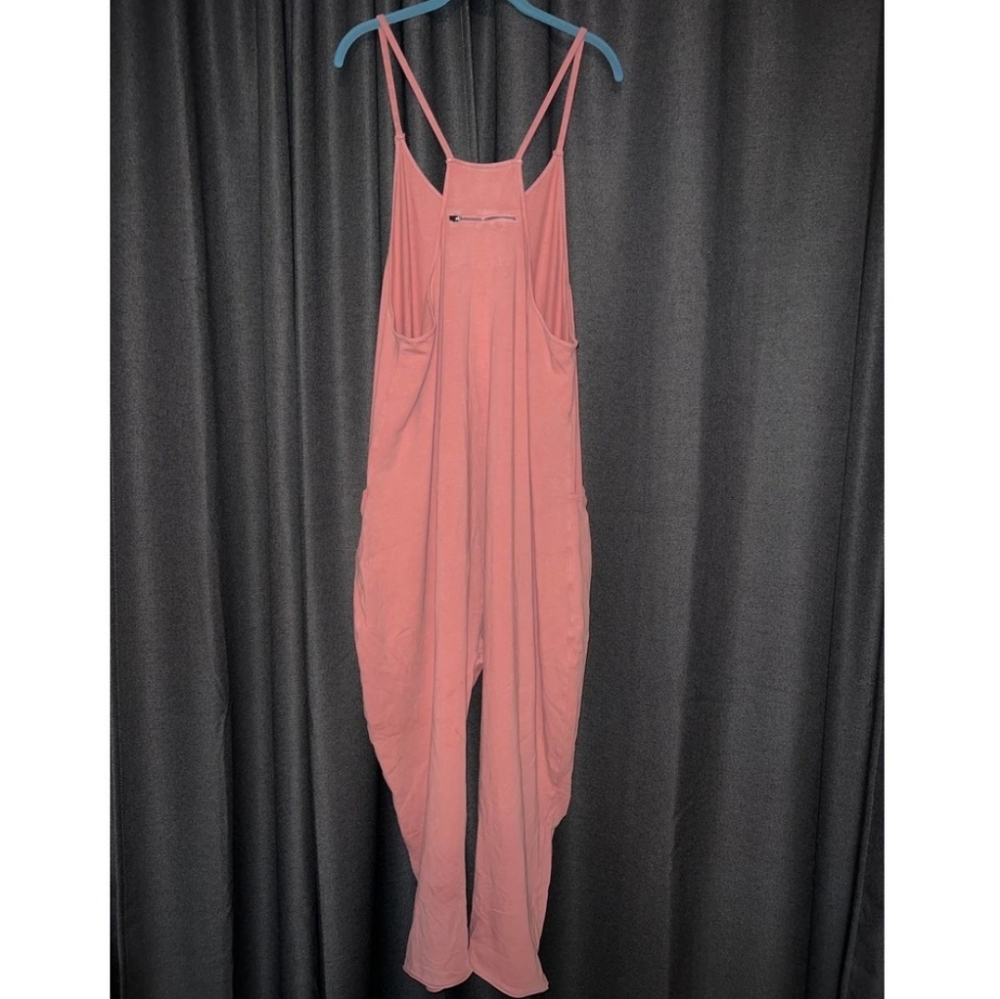 Free People Hot Shot Onesie Pink Jumpsuit Hibiscus Cotton Oversized Lounge L - Picture 6 of 6